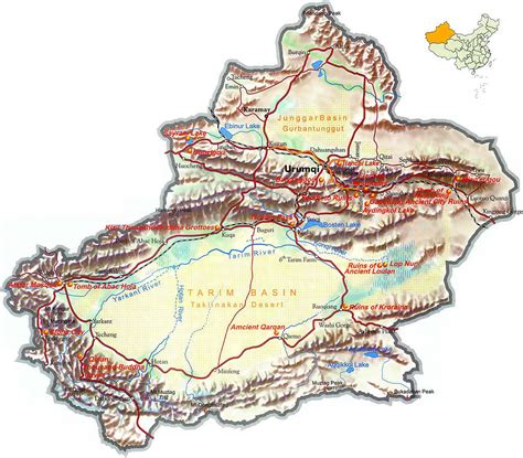 Xinjiang Region Of China Tourist Map Xinjiang China Mappery