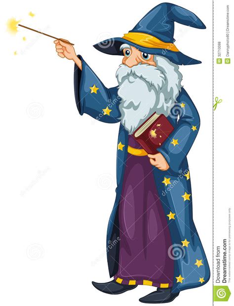 A Wizard Holding A Magic Wand And A Book Stock Vector