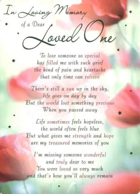 GRAVE CARD IN LOVING MEMORY OF A DEAR LOVED ONE Verse Memorial Funeral Poem PicClick