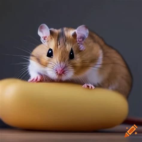 Fluffy Hamster Eating A Potato
