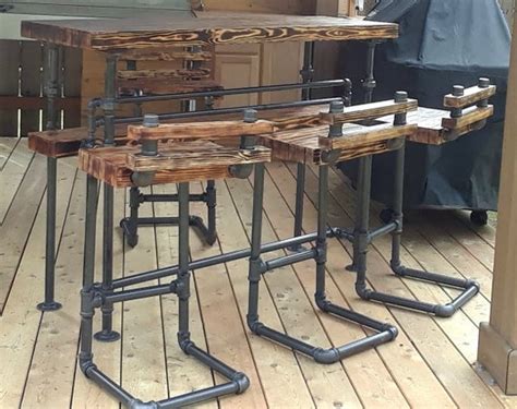 industrial black pipe bar stool  wood seat