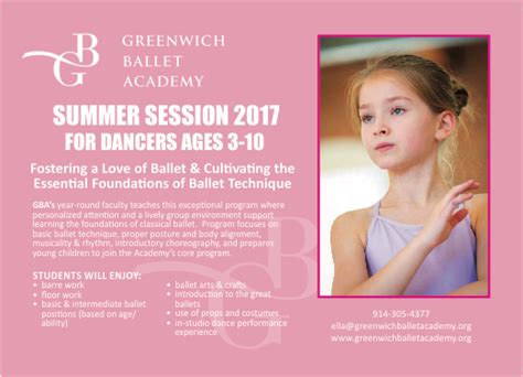 Gba 2017 Summer Sessions For Dancers Ages 3 10 Greenwich Ballet Academy