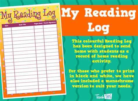 My Reading Log Printable Teacher Resources For Teachers Parents And