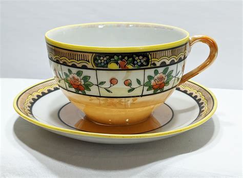 Vintage Japanese Luster Ware Tea Cup And Saucer Set With Fruit Etsy Canada Tea Cups