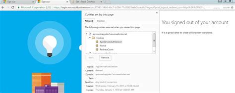 I logged into azure portal with my company account. asp.net web api - Logout is not working in Microsoft Azure ...