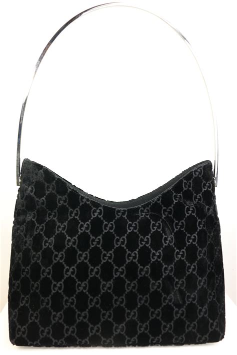 Gucci By Tom Ford Black Velvet Gg With Silver Metal Round Handle