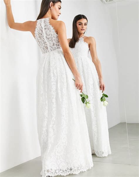 asos edition amalie lace halter neck maxi wedding dress white