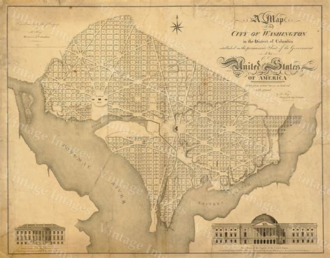 Washington Dc Map Antique Style Map Of District Of Columbia Map Of