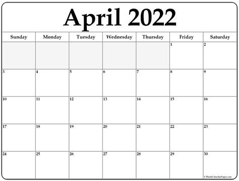 Free Blank April 2022 Calendar Template 2022