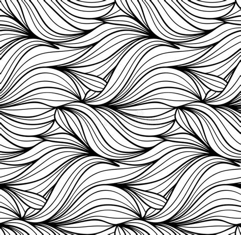 Black And White Waves Seamless Pattern Vector Hand Drawn Wavy
