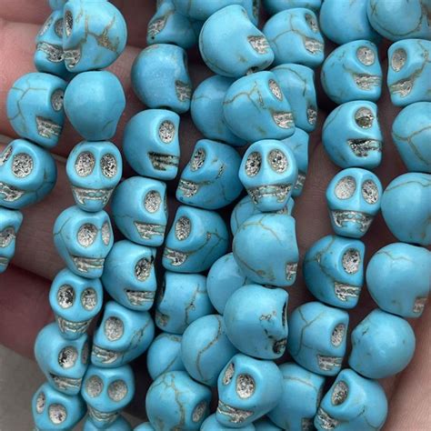 Turquoise Skeleton Skull X Mm Halloween Carved Magnesite Beads Per Strand
