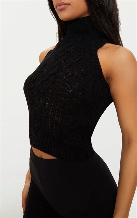 Black Cable Knit Sleeveless Sweater Sweaters Prettylittlething Usa