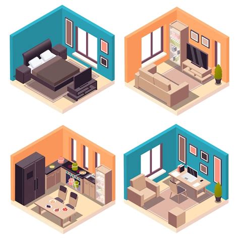 Premium Vector Set Of Four Isolated Furniture Interior Compositions