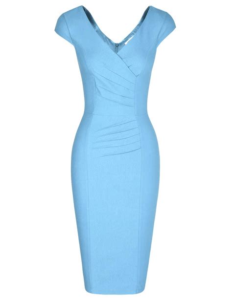 muxxn women s 1950 s vintage v neck ruched sheath formal pencil dress
