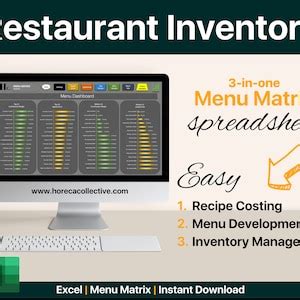 Menu Matrix Restaurant Inventory Food Costing Template Etsy