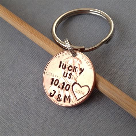 You truly cherish your partner and every moment and every year you have spent together as a married couple. Lucky Us Personalized Hand Stamped Penny Custom One Year ...