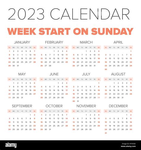 Simple 2023 Year Calendar Week Starts On Monday Stock Vector Image