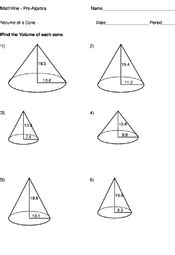 Worksheets are volume, volume, volumes of cones, volumes of solids, volume, infinite. Volume of a Cone - MathVine.com