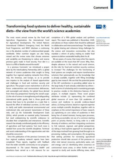Transforming Food Systems To Deliver Healthy Sustainable Diets—the