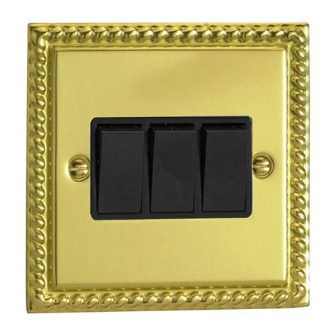 Xg3b Varilight Classic Georgian Brass 3 Gang Light Switch Black Insert