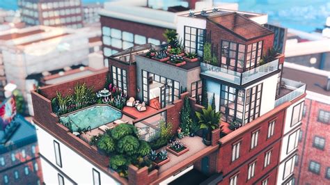 The Sims 4 ROOFTOP OASIS San Myshuno Penthouse Build Penthouse