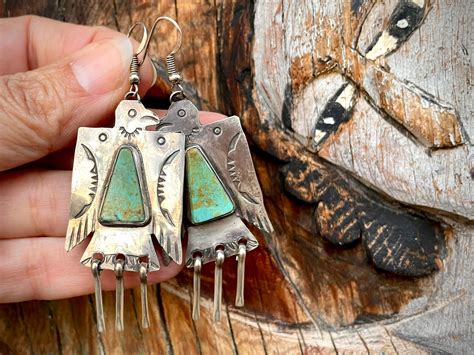 Navajo Vernon Begay Sterling Silver Thunderbird Concho Earrings With
