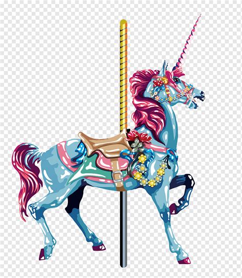 Blue And Pink Unicorn Carousel Illustration Carousel Horse Amusement