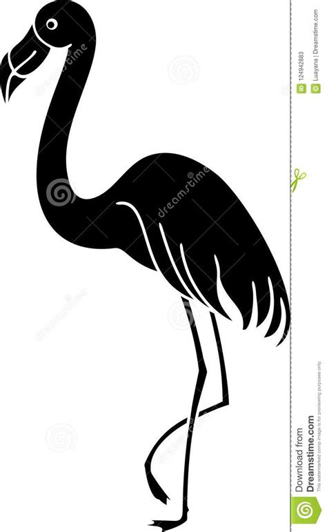 Black Silhouette Of Flamingo On White Background Stock