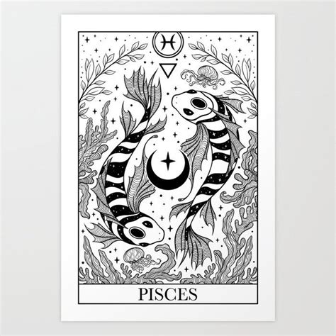 Zodiac Sign Dark Gothic Tarot Card Pisces Art Print By Melazerg Tarot