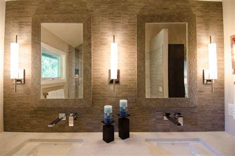 Bathroom Ideas Modern Bathroom Wall Sconces With Two Framed Mirrors