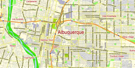 Albuquerque New Mexico Us Map Vector Exact City Plan Scale 161480 Full