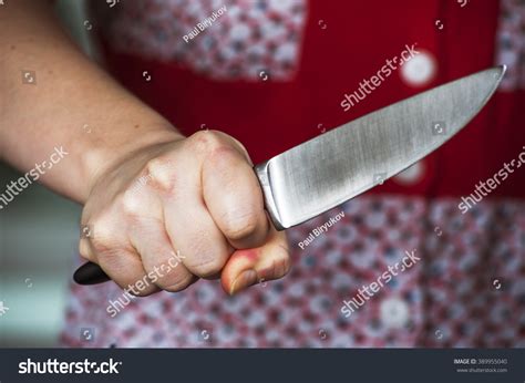 Woman Hand Holding Big Knife Aggressive Stock Photo Edit Now 389955040