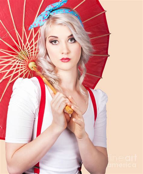 Dreamy Blond Pin Up Woman With Parasol Old Style Photograph By Jorgo Photography Pixels