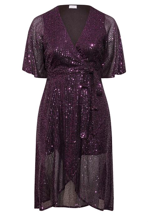Yours London Plus Size Purple Sequin Embellished Double Wrap Dress Yours Clothing