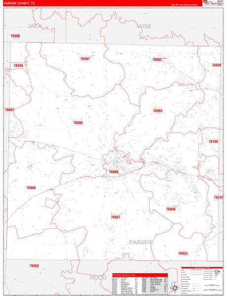 Parker County Tx Zip Code Wall Map Red Line Style By Marketmaps Mapsales