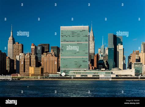 Manhattan Skyline With The Headquarters Of The United Nations Empire