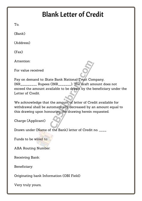 10 Sample Letter Of Credit Format Template And Examples Of Letter Of