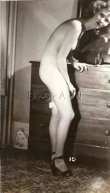 ORG VINTAGE 1940S 50S Sepia Nude RP Skinny Brunette Takes Off Panties