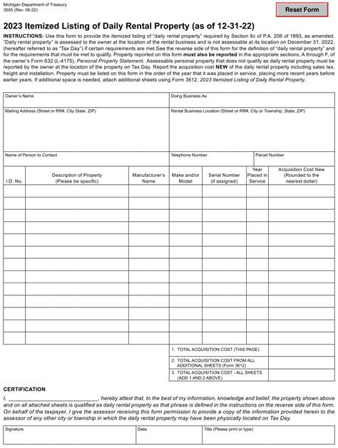 Form 3595 Download Fillable Pdf Or Fill Online Itemized Listing Of