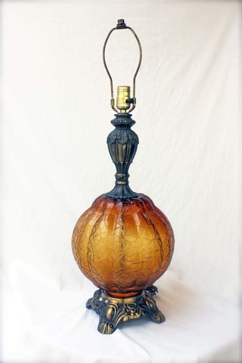 Vintage Amber Glass Table Lamp Mid Century Hollywood