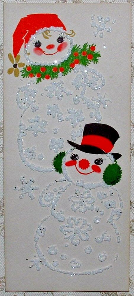 Unused Glittered Puffy Snow Snowman 60s Vintage Christmas Greeting
