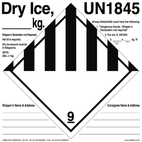 Class Dry Ice Un Dangerous Goods Labels Labeline Com
