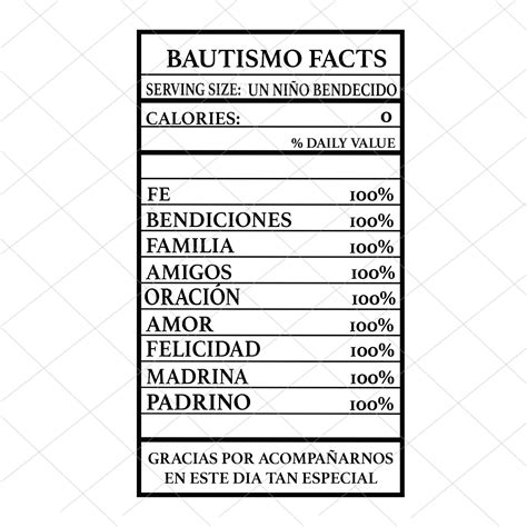 Bautismo Nutritional Facts Label Png Only Etsy India