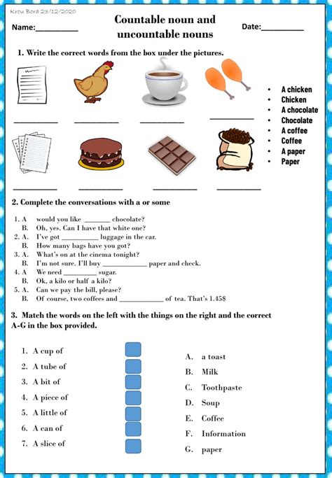 Countable And Uncountable Nouns Online Exercise For Grade 4 6
