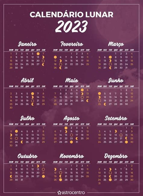 Confira O Nosso Calendário Lunar 2023 Com Fases Da Lua🌙 Calendário