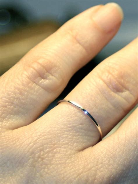 Very Thin White Gold Wedding Band Solid 14k White Gold Ring Fully Round