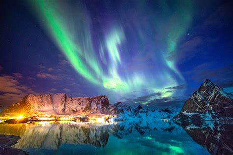 Northern Lights In The Sky Of The Lofoten Islands In