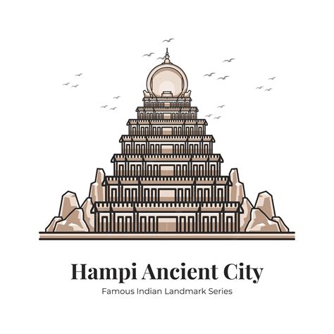 Hampi Antike Stadt Indisches Wahrzeichen Iconic Cartoon Illustration