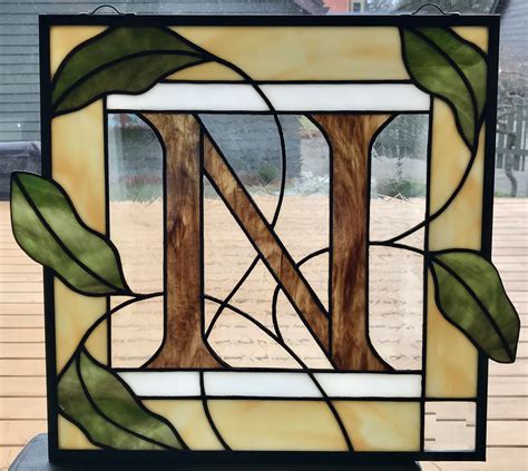 Stained Glass Panel Celticold English Letterinitial N With Leaves