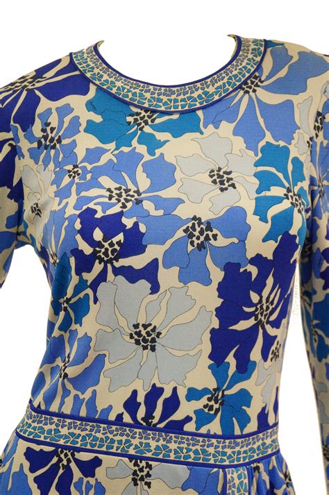 1970 averardo bessi blue floral geometric print midi dress mrs couture
